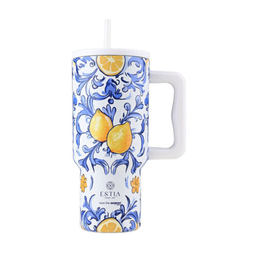 κούπα θερμός με λαβή καλαμάκι 900ml estia save the aegean tumbler amalfi coast 01 34832